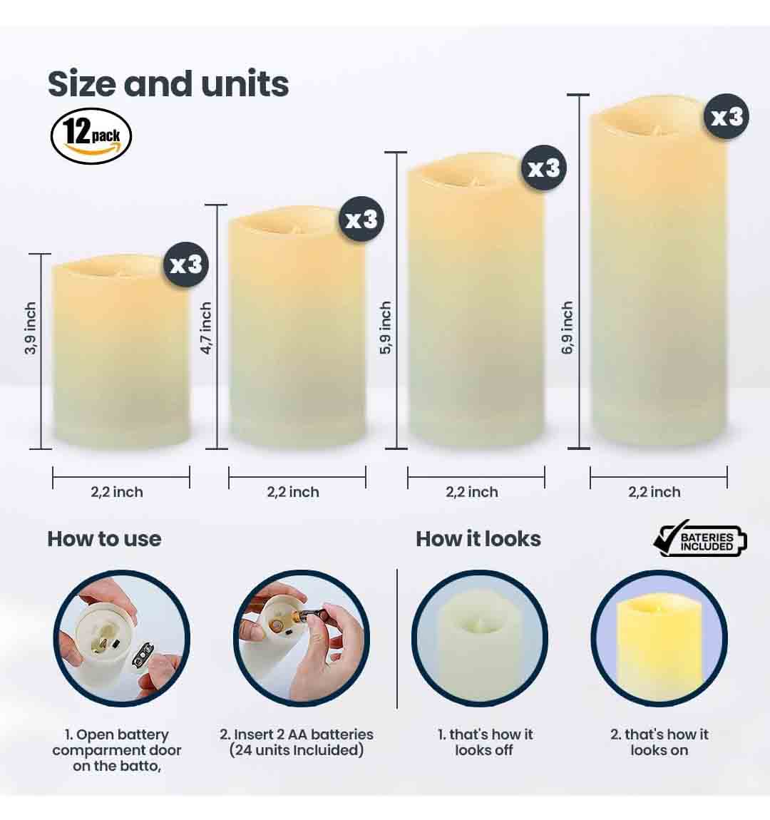 Set de 12 Velas Decorativas Sin Llama - Imagen 3